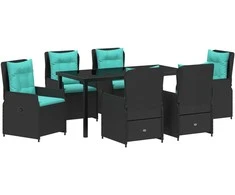 Lauko baldų komplektas Sodo valgomojo komplektas su pagalve 7 pcs Juoda Poli ratanas