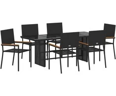 Sodo valgomojo komplektas 7 pcs Juoda poliratanas