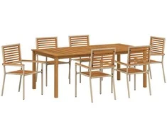 Lauko baldų komplektas Sodo valgomojo komplektas 7 pcs Smėlio Kietos akacijos mediena