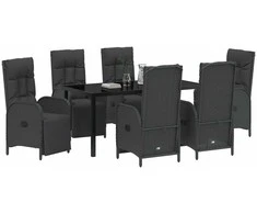Lauko baldų komplektas Sodo valgomojo komplektas su pagalve 7 pcs Juoda poliratanas