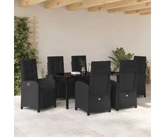 Lauko baldų komplektas Sodo valgomojo komplektas su pagalve 7 pcs Juoda poliratanas