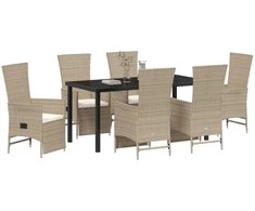 Lauko baldų komplektas Sodo valgomojo komplektas su pagalve 7 pcs Smėlio poliratanas