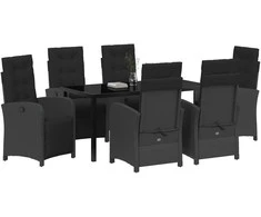 Lauko baldų komplektas Sodo valgomojo komplektas su pagalve 7 pcs Juoda poliratanas