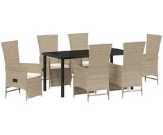 Lauko baldų komplektas Sodo valgomojo komplektas su pagalve 7 pcs Smėlio poliratanas