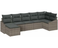 Lauko baldų komplektas Sodo Sofų Rinkinys su pagalve 7 pcs Pilka poliratanas