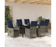 Stalo ir kėdžių komplektas su pagalve 7 pcs Pilka PE ratanas