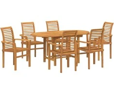 Lauko baldų komplektas Sodo valgomojo komplektas 7 pcs Ruda Kieto teka medžio