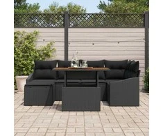 Sodo Sofų Rinkinys su saugykla 7 pcs Juoda Poli ratanas