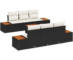 Lauko baldų komplektas Sodo Sofų Rinkinys su pagalve 7 pcs Juoda Poli ratanas