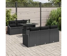 Lauko baldų komplektas Sodo Sofų Rinkinys su pagalve 7 pcs Juoda poliratanas