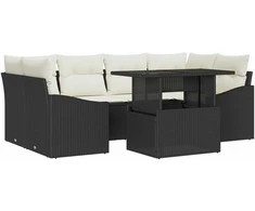 Sodo Sofų Rinkinys 7 pcs Juoda ir kreminė poliratanas