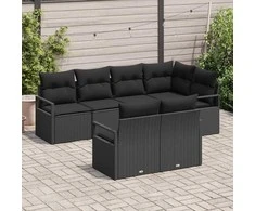 Lauko baldų komplektas Sofos komplektas 7 pcs Juoda poliratanas
