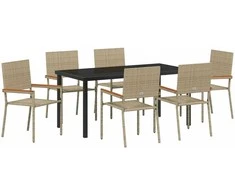 Lauko baldų komplektas Sodo valgomojo komplektas su pagalve 7 pcs Smėlio poliratanas