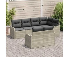 Sodo Sofų Rinkinys 7 pcs Šviesiai pilka Poli ratanas