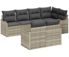 Sodo Sofų Rinkinys 7 pcs Šviesiai pilka Poli ratanas