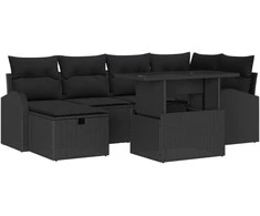 Lauko baldų komplektas Sodo Sofų Rinkinys su pagalve 7 pcs Juoda Poli ratanas