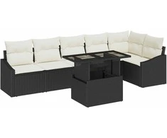 Sodo Sofų Rinkinys su pagalve 7 pcs Juoda ir kreminė