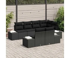 Lauko baldų komplektas Sodo Sofų Rinkinys su pagalve 7 pcs Juoda poliratanas