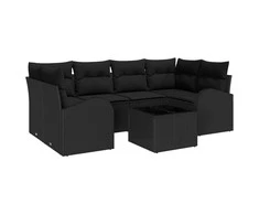 Sodo Sofų Rinkinys su saugykla 7 pcs Juoda poliratanas