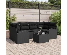 Sodo Sofų Rinkinys su saugykla 7 pcs Juoda poliratanas