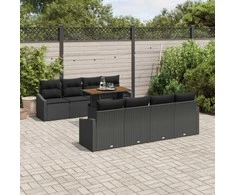 Lauko baldų komplektas Sodo Sofų Rinkinys su saugykla 9 pcs Juoda Poli ratanas