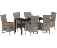 Lauko baldų komplektas Sodo valgomojo komplektas su pagalve 7 pcs Pilka