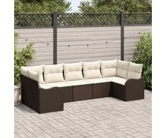 Lauko baldų komplektas Sodo Sofų Rinkinys su saugykla 7 pcs Ruda ir balta Poli ratanas