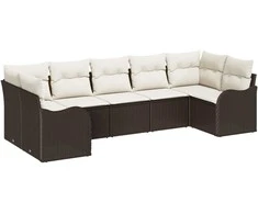 Lauko baldų komplektas Sodo Sofų Rinkinys su saugykla 7 pcs Ruda ir balta Poli ratanas