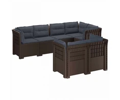 7-Vietis Sodo Sofa su Pagalvėlėmis Ratanas PP Ruda