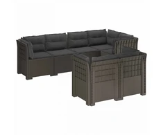 7-Vietis Sodo Sofa su Pagalvėlėmis Ratanas PP Šviesiai pilka