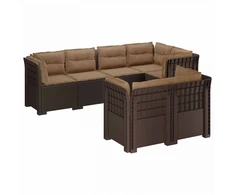 7-Vietis Sodo Sofa su Pagalvėlėmis Ratanas PP Ruda