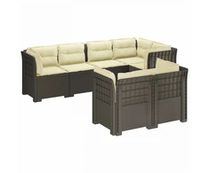7-Vietis Sodo Sofa su Pagalvėlėmis Ratanas PP Šviesiai pilka