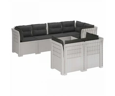 7-Vietis Sodo Sofa su Pagalvėlėmis Ratanas PP Balta