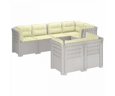 7-Vietis Sodo Sofa su Pagalvėlėmis Ratanas PP Balta