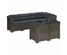 7-Vietis Sodo Sofa su Pagalvėlėmis Ratanas PP Šviesiai pilka