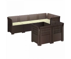 7-Vietis Sodo Sofa su Pagalvėlėmis Ratanas PP Ruda