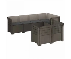 7-Vietis Sodo Sofa su Pagalvėlėmis Ratanas PP Šviesiai pilka