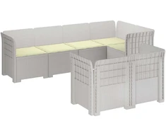 7-Vietis Sodo Sofa su Pagalvėlėmis Ratanas PP Balta