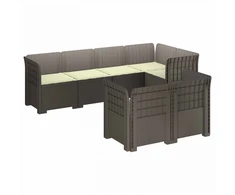 7-Vietis Sodo Sofa su Pagalvėlėmis Ratanas PP Šviesiai pilka