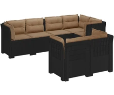7-Vietis Sodo Sofa su Pagalvėlėmis Ratanas PP Antracito