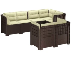 7-Vietis Sodo Sofa su Pagalvėlėmis Ratanas PP Ruda