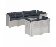 7-Vietis Sodo Sofa su Pagalvėlėmis Ratanas PP Balta