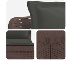 7-Vietis Sodo Sofa su Pagalvėlėmis Ratanas PP Ruda