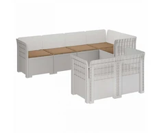 7-Vietis Sodo Sofa su Pagalvėlėmis Ratanas PP Balta