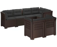 7-Vietis Sodo Sofa su Pagalvėlėmis Ratanas PP Ruda