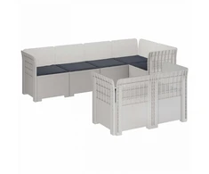 7-Vietis Sodo Sofa su Pagalvėlėmis Ratanas PP Balta