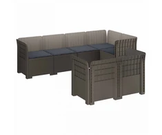 7-Vietis Sodo Sofa su Pagalvėlėmis Ratanas PP Šviesiai pilka