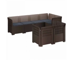 7-Vietis Sodo Sofa su Pagalvėlėmis Ratanas PP Ruda