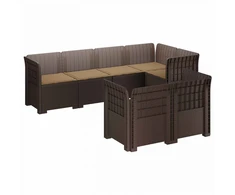 7-Vietis Sodo Sofa su Pagalvėlėmis Ratanas PP Ruda