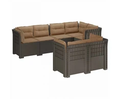 7-Vietis Sodo Sofa su Pagalvėlėmis Ratanas PP Šviesiai pilka